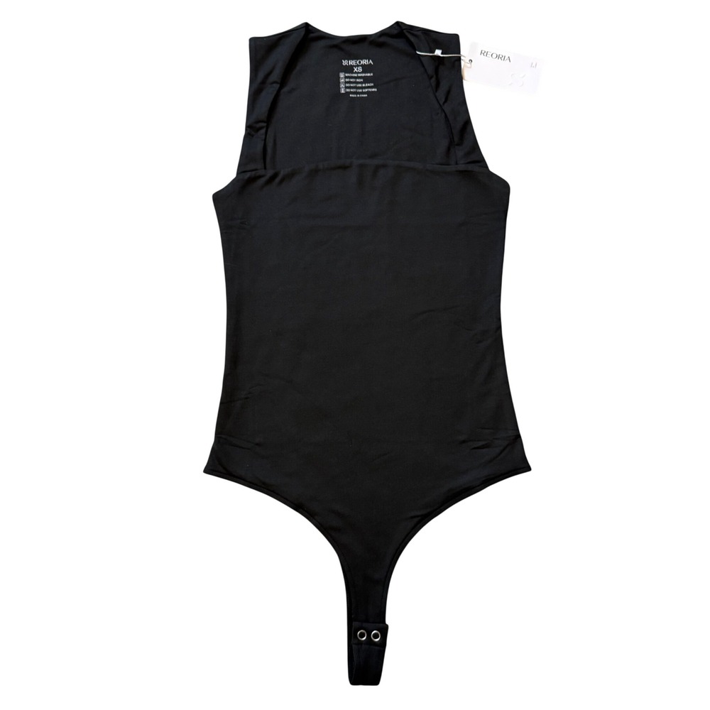 REORIA Womens Black Square Neck Sleeveless Bodysuit Double Lined Tank Top XS NWT - Picture 1 of 4